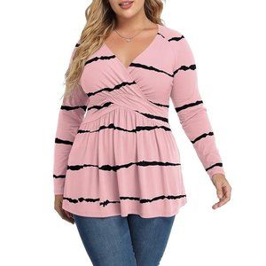 3X Plus Size New Pink Top Womens Shirt Long Sleeve Pretty!